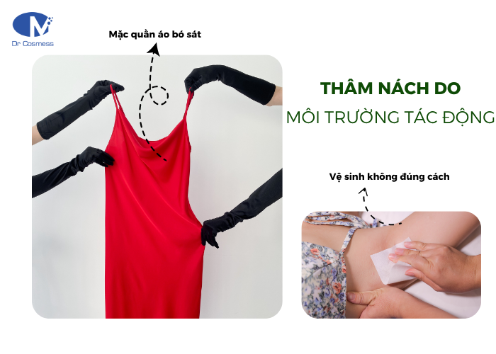 Vùng da dưới cánh tay sậm màu do tác động từ môi trường